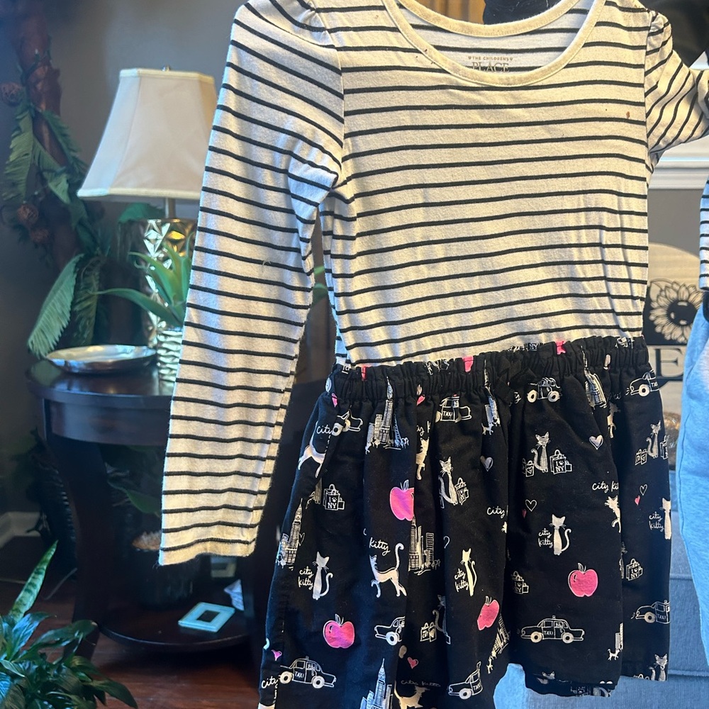 Striped Long Sleeve Dress with Black and Pink Skirt